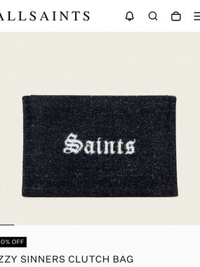 All Saints Izzy Black and White 'Saints' Knit Zip Clutch